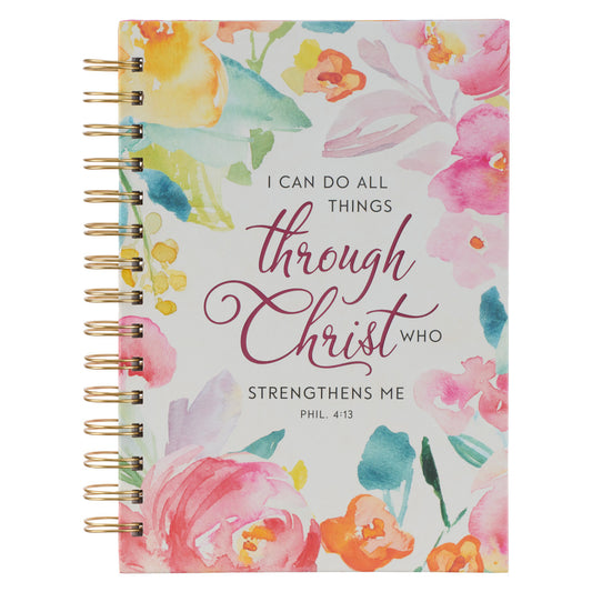 All Things Through Christ Multi-coloured Floral Large Wirebound Journal - Philippians 4:13 - The Christian Gift Company