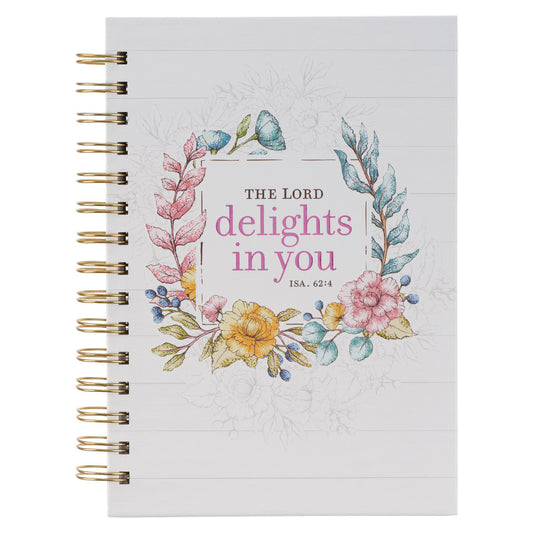 The LORD Delights Pink Floral Wirebound Journal - Isaiah 42:6 - The Christian Gift Company