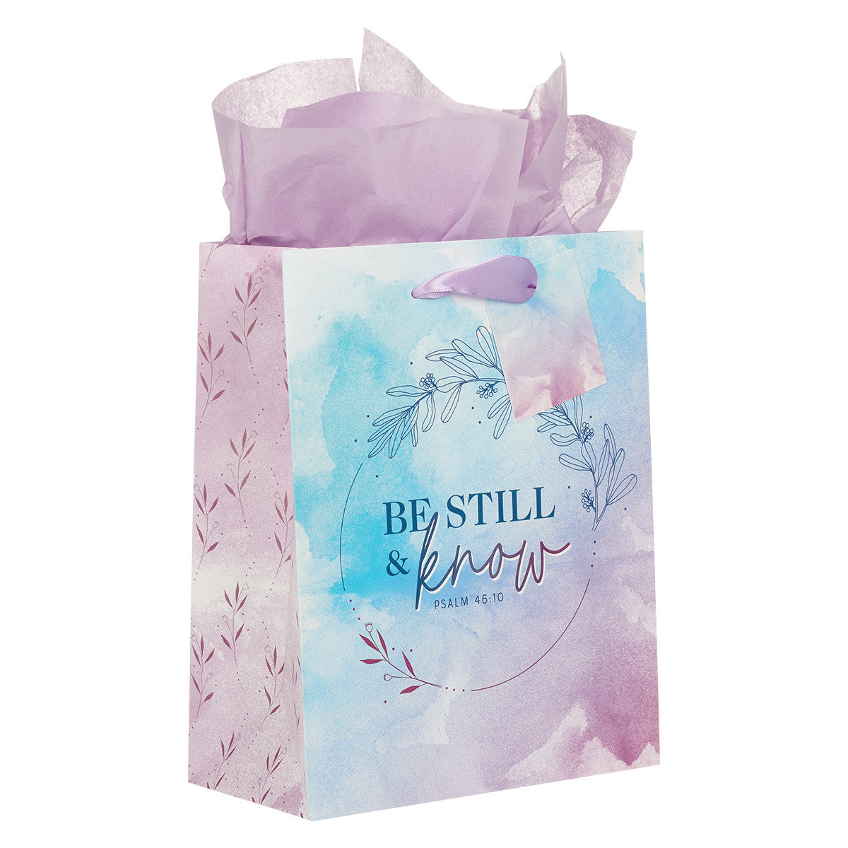 Be Still & Know Lilac and Blue Watercolour Medium Gift Bag - Psalm 46:10 - The Christian Gift Company