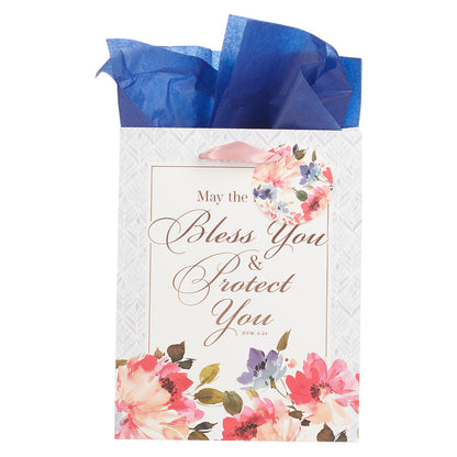 Bless You and Protect You Blue Floral Medium Gift Bag - Numbers 6:24 - The Christian Gift Company