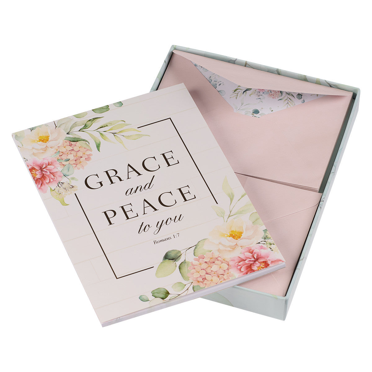 Grace and Peace Cream Floral Writing Paper and Envelope Set - Romans 1:7 - The Christian Gift Company