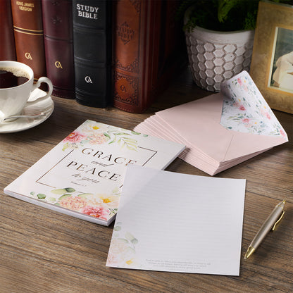 Grace and Peace Cream Floral Writing Paper and Envelope Set - Romans 1:7 - The Christian Gift Company