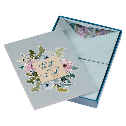Trust in the Lord Blue Floral Writing Paper and Envelope Set - Proverbs 3:5 - The Christian Gift Company