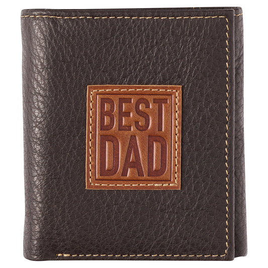 Best Dad Brown and Tan Genuine Leather Trifold Wallet - The Christian Gift Company