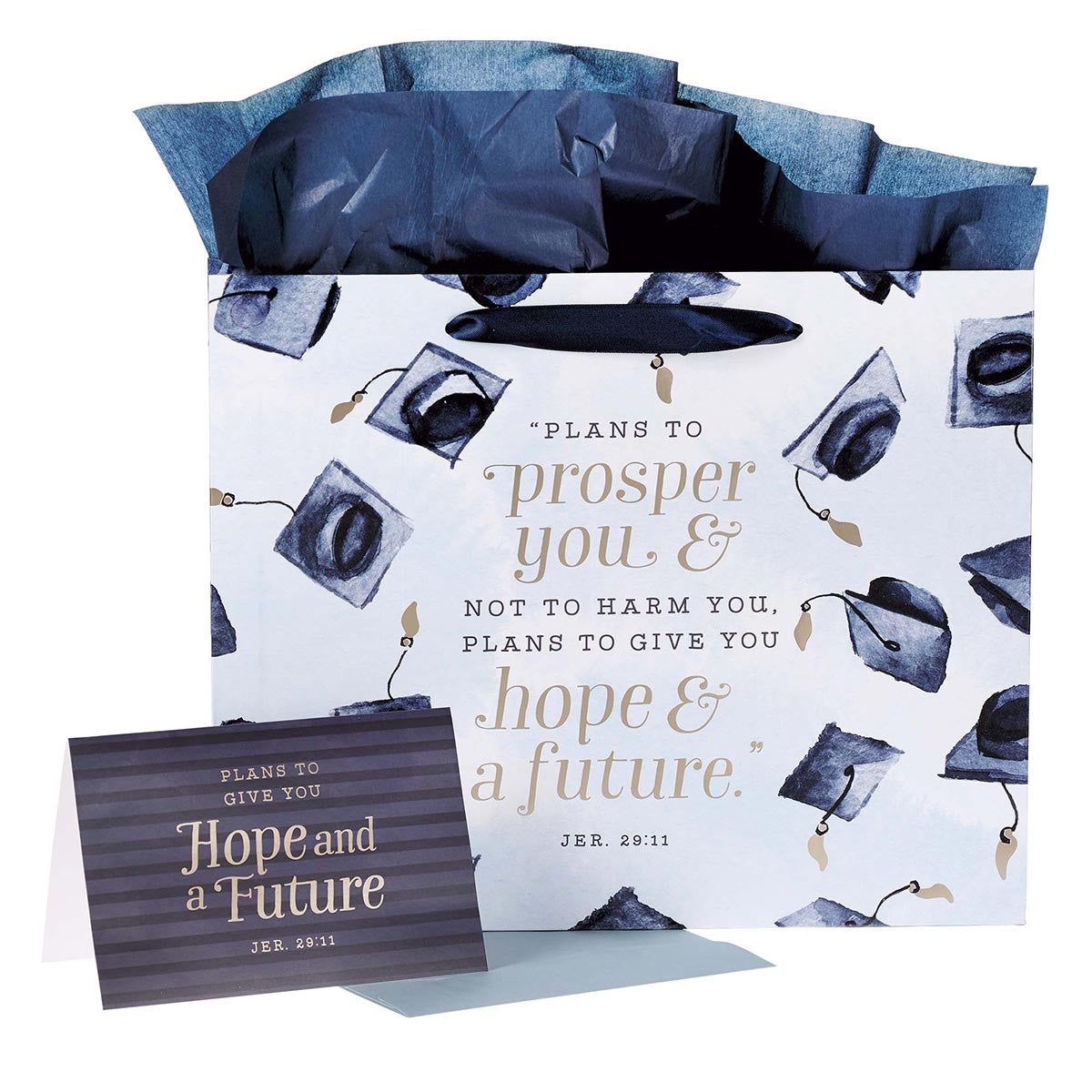Hope & a Future Large Blue Gift Bag Set for Graduates with Card and Envelope - Jeremiah 29:11 - The Christian Gift Company