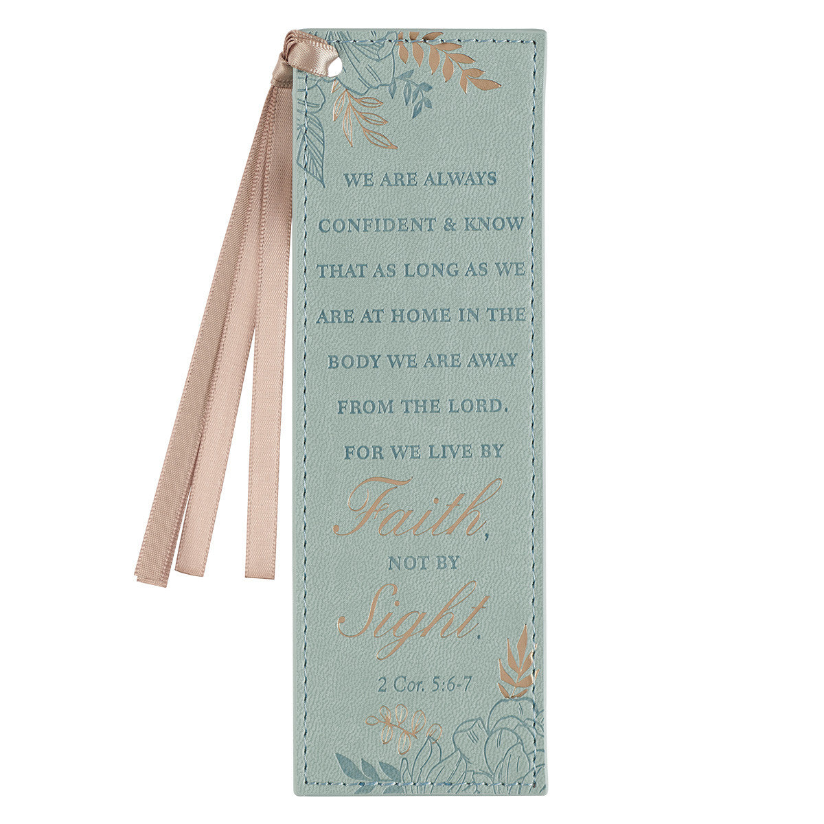 Live by Faith Teal Faux Leather Bookmark - 2 Corinthians 5:6-7 - The Christian Gift Company