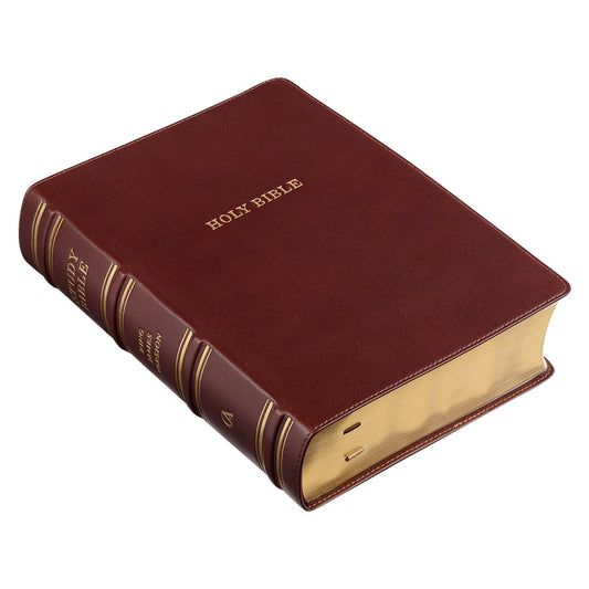 Saddle Tan Genuine Leather King James Version Study Bible with Thumb Index - The Christian Gift Company