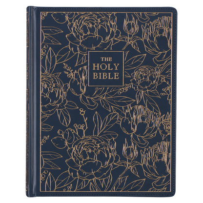 Navy Blue Floral Faux Leather Hardcover Large Print KJV Note-taking Bible - The Christian Gift Company