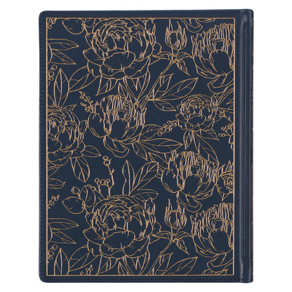 Navy Blue Floral Faux Leather Hardcover Large Print KJV Note-taking Bible - The Christian Gift Company