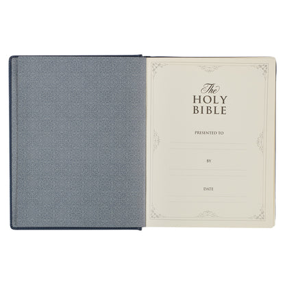 Navy Blue Floral Faux Leather Hardcover Large Print KJV Note-taking Bible - The Christian Gift Company