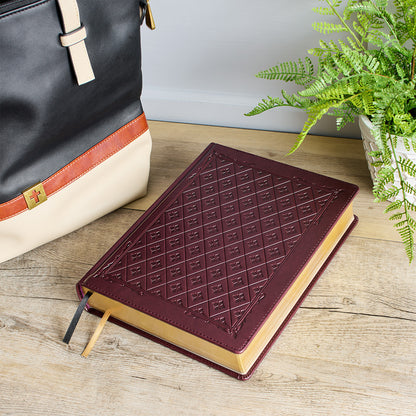 Burgundy Diamond Grid Faux Leather Hardcover Large Print KJV Note-taking Bible - The Christian Gift Company