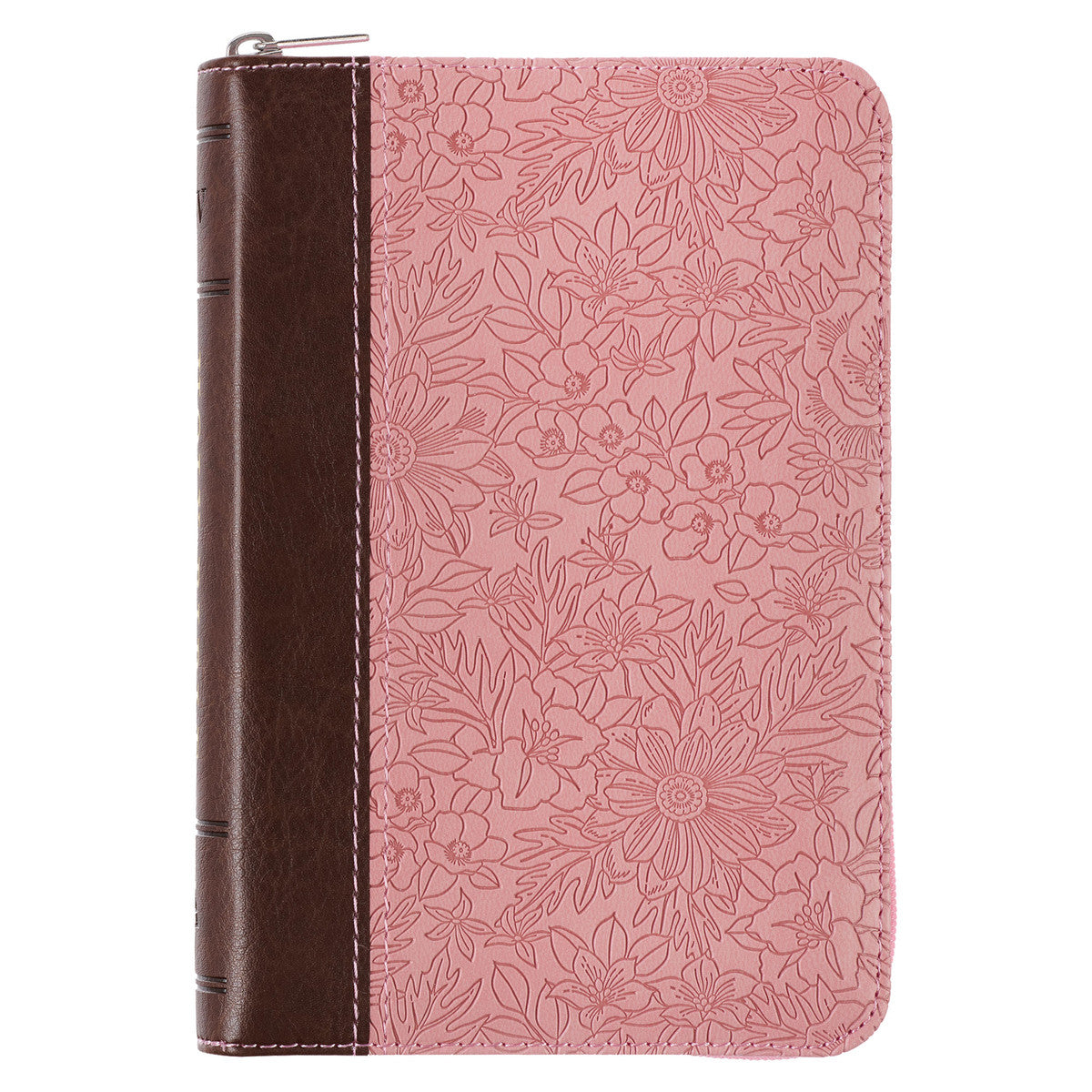 Pink and Saddle Tan Faux Leather Mini Pocket King James Version Bible with Zippered Closure - The Christian Gift Company