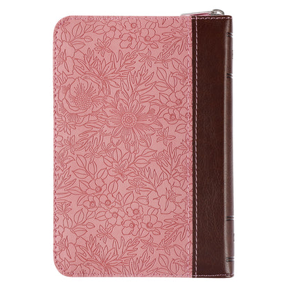 Pink and Saddle Tan Faux Leather Mini Pocket King James Version Bible with Zippered Closure - The Christian Gift Company