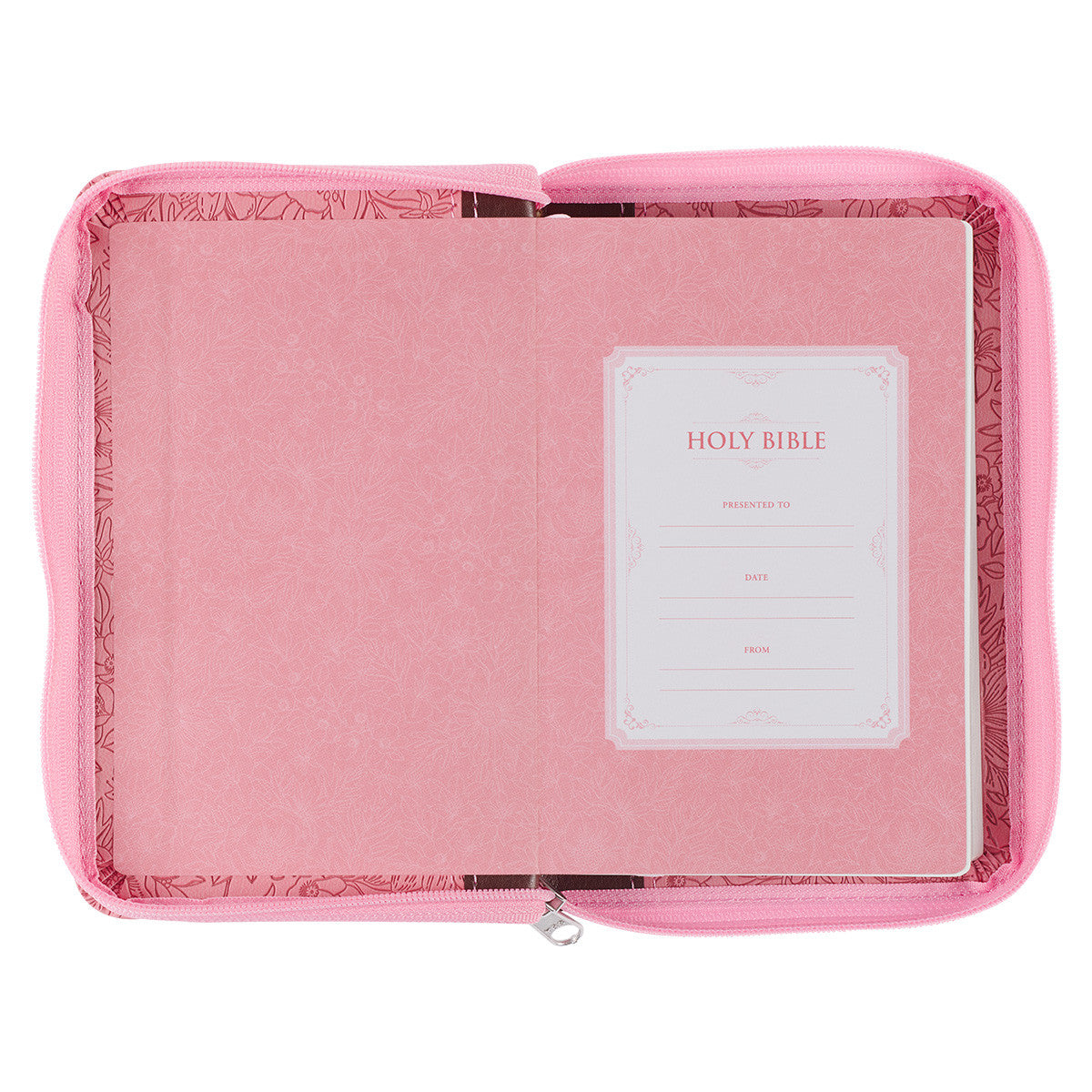 Pink and Saddle Tan Faux Leather Mini Pocket King James Version Bible with Zippered Closure - The Christian Gift Company