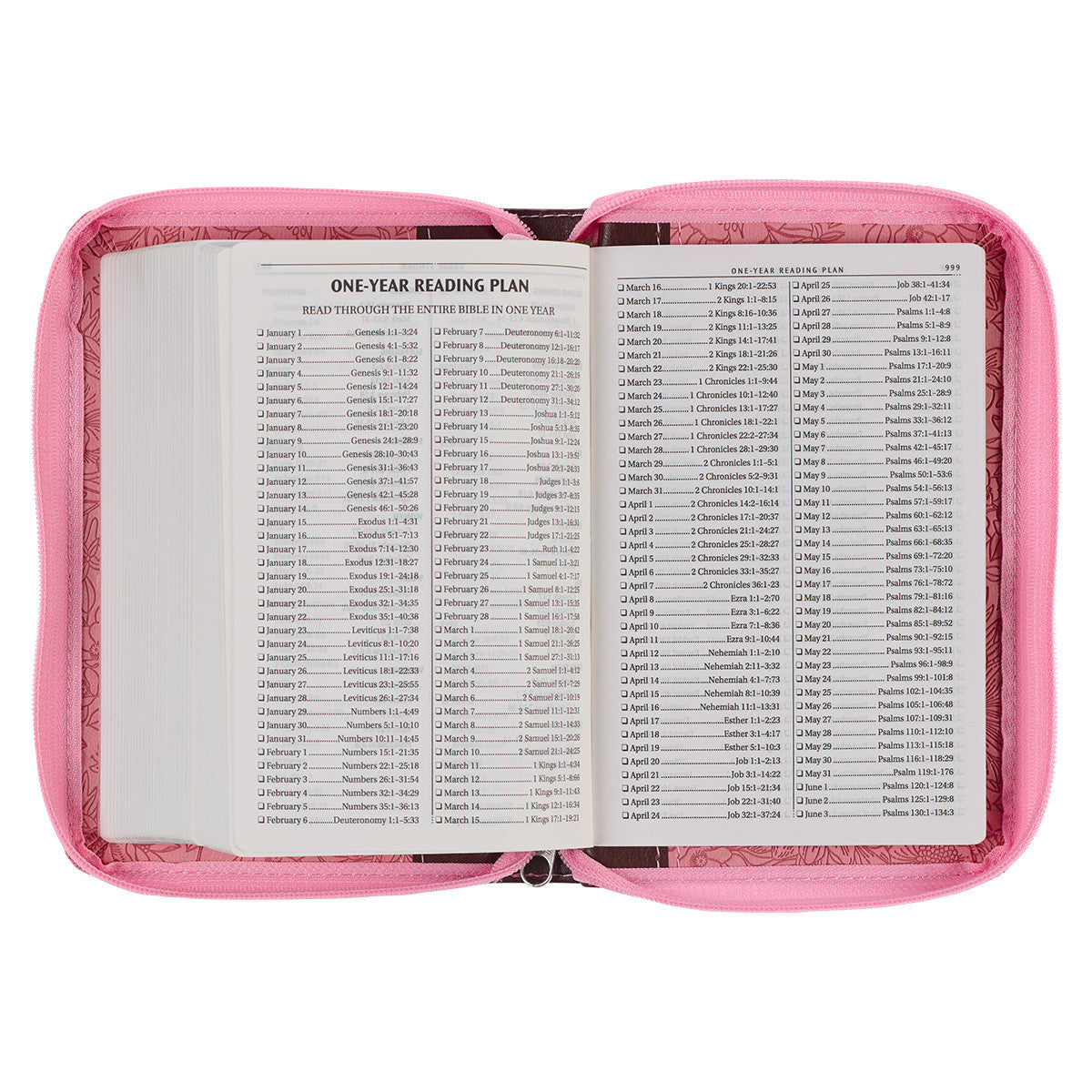 Pink and Saddle Tan Faux Leather Mini Pocket King James Version Bible with Zippered Closure - The Christian Gift Company