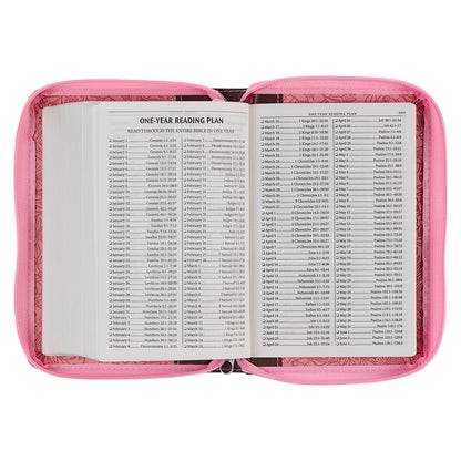 Pink and Saddle Tan Faux Leather Mini Pocket King James Version Bible with Zippered Closure - The Christian Gift Company