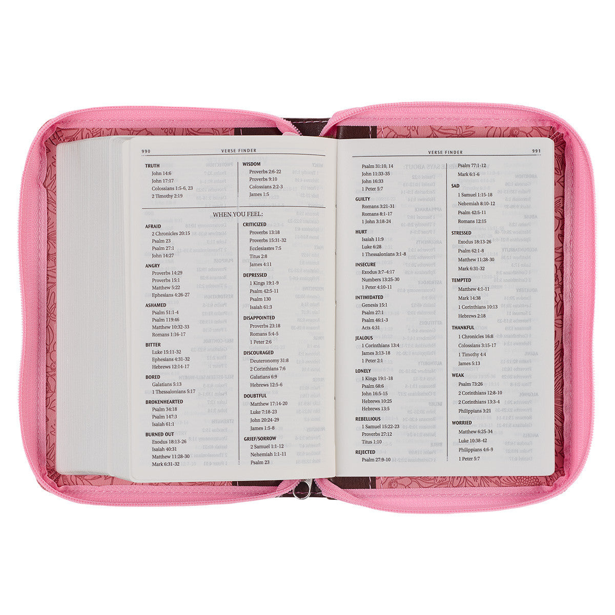 Pink and Saddle Tan Faux Leather Mini Pocket King James Version Bible with Zippered Closure - The Christian Gift Company