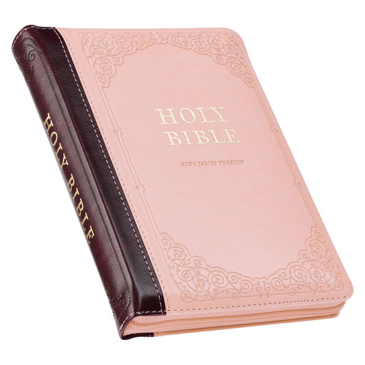 Burgundy and Pink Floral Faux Leather Compact KJV Bible with Zippered Closure - The Christian Gift Company