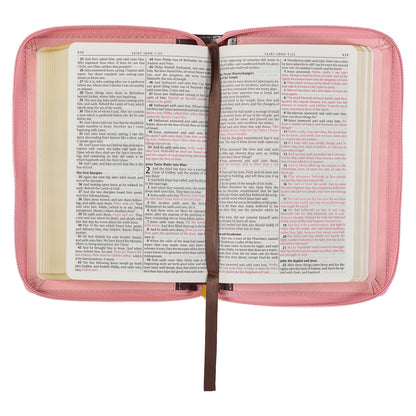 Burgundy and Pink Floral Faux Leather Compact KJV Bible with Zippered Closure - The Christian Gift Company