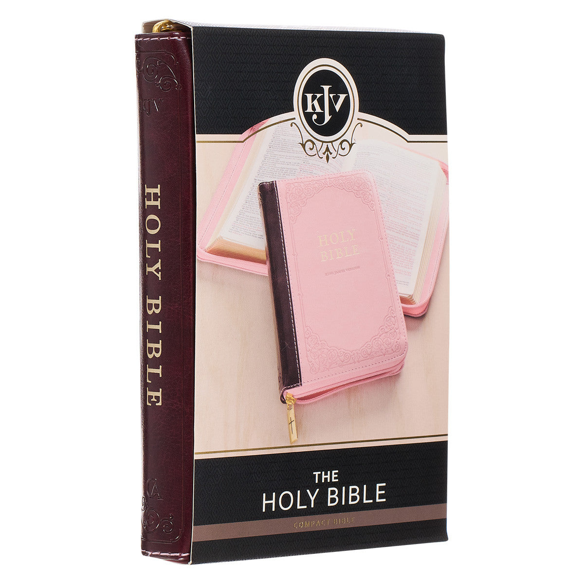 Burgundy and Pink Floral Faux Leather Compact KJV Bible with Zippered Closure - The Christian Gift Company