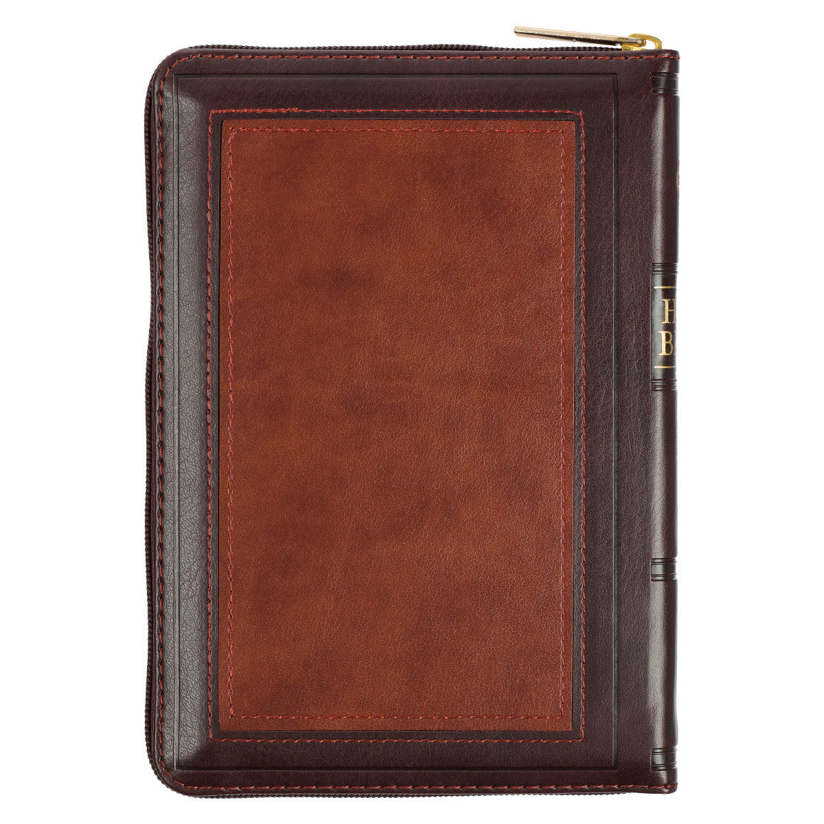 Burgundy and Saddle Tan Framed Faux Leather Compact King James Version Bible with Zippered Closure - The Christian Gift Company