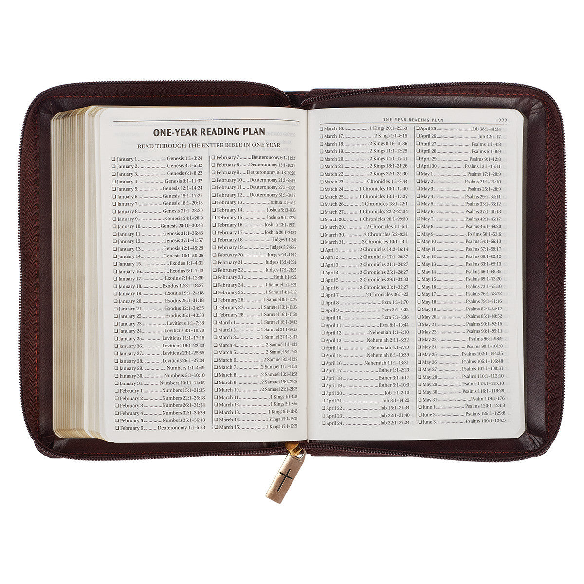 Burgundy and Saddle Tan Framed Faux Leather Compact King James Version Bible with Zippered Closure - The Christian Gift Company