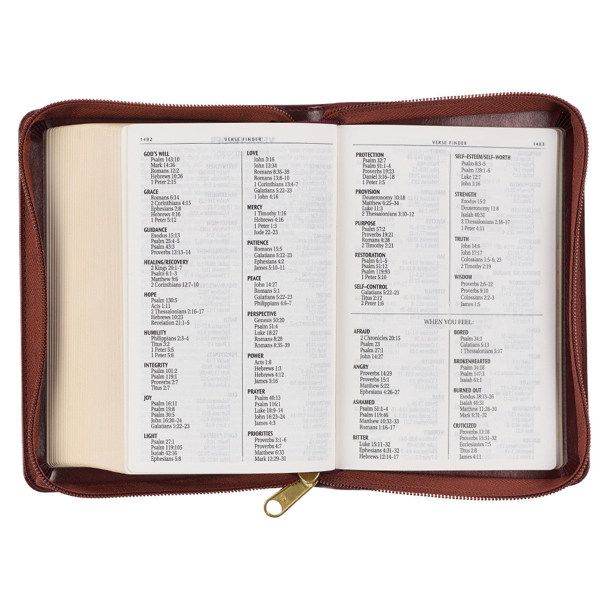 Framed Burgundy Faux Leather Large Print Compact King James Version Bible with Zippered Closure - The Christian Gift Company