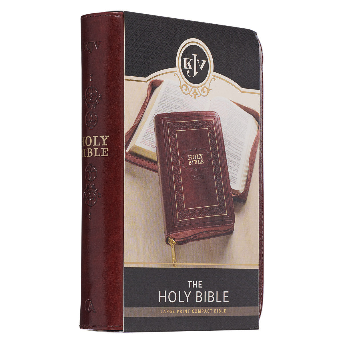 Framed Burgundy Faux Leather Large Print Compact King James Version Bible with Zippered Closure - The Christian Gift Company