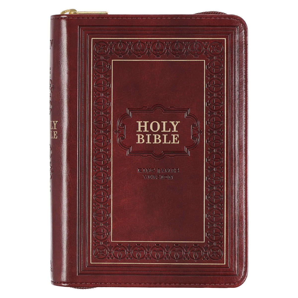 Framed Burgundy Faux Leather Large Print Compact King James Version Bible with Zippered Closure - The Christian Gift Company