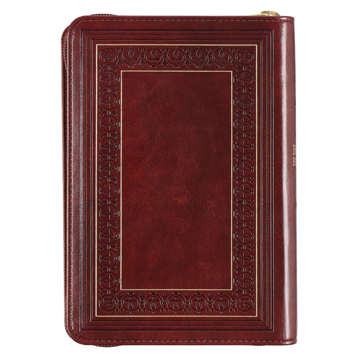 Framed Burgundy Faux Leather Large Print Compact King James Version Bible with Zippered Closure - The Christian Gift Company