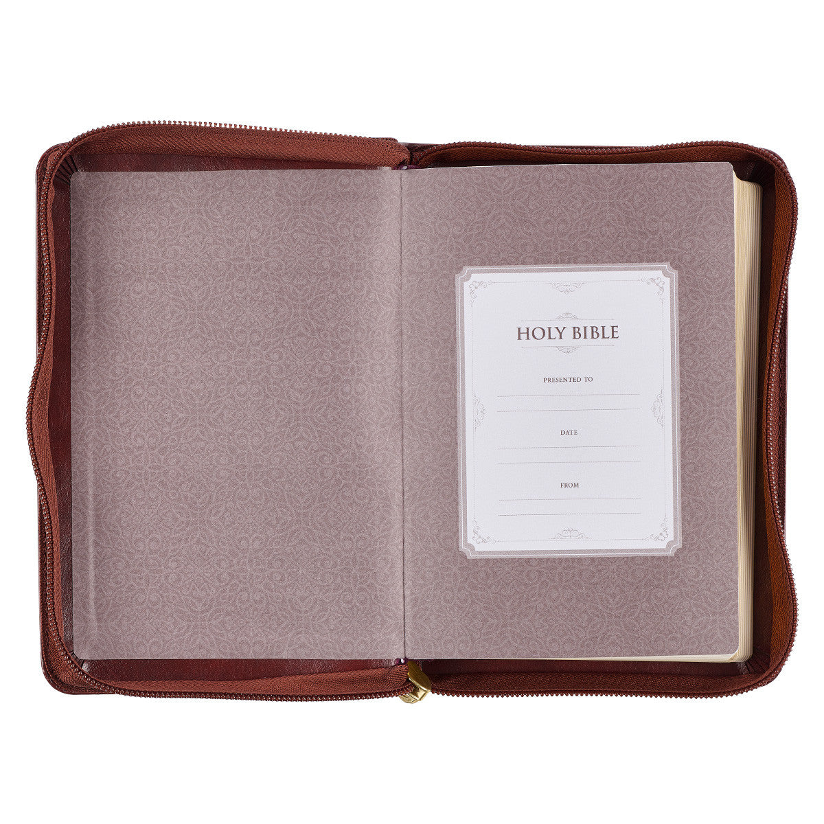 Framed Burgundy Faux Leather Large Print Compact King James Version Bible with Zippered Closure - The Christian Gift Company