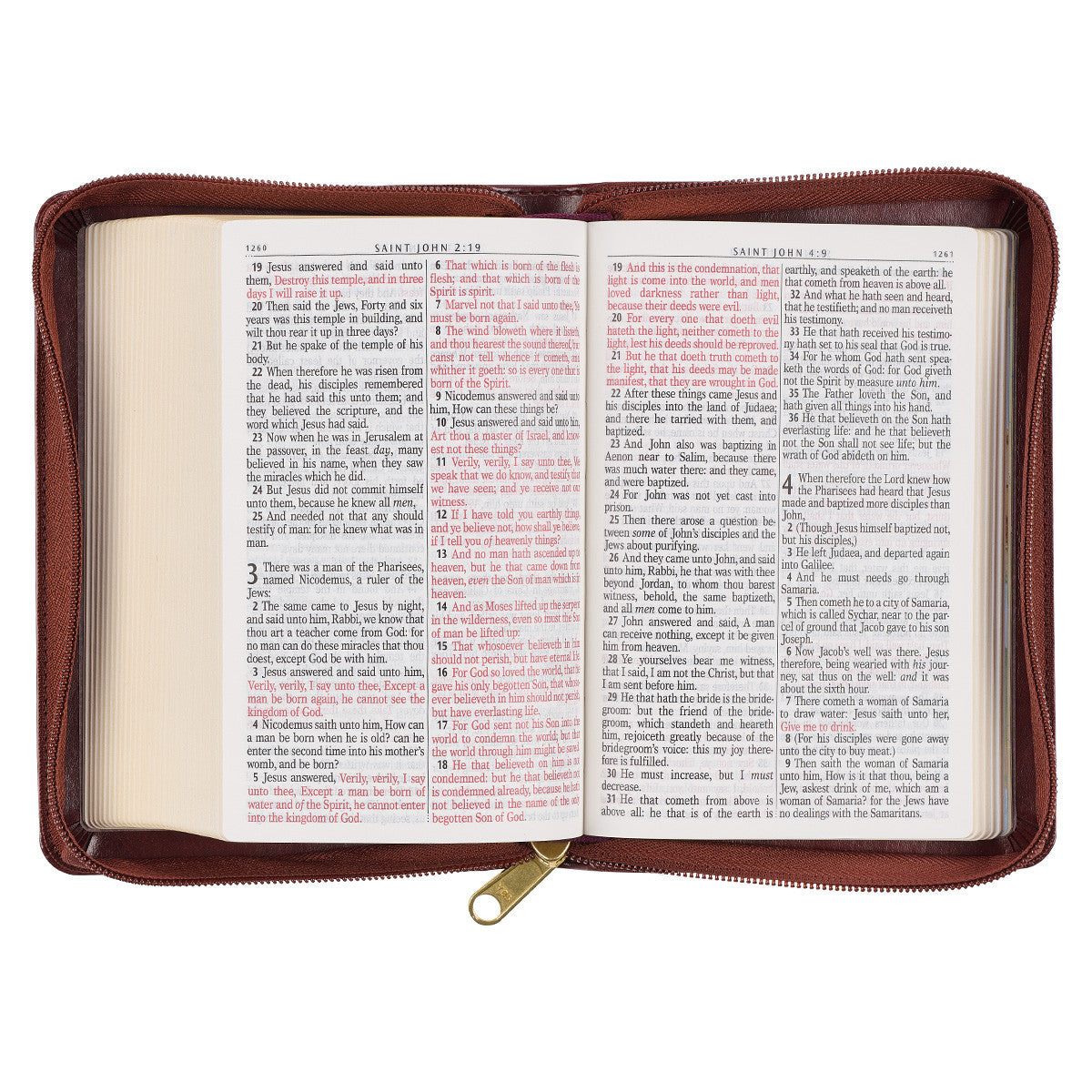 Framed Burgundy Faux Leather Large Print Compact King James Version Bible with Zippered Closure - The Christian Gift Company