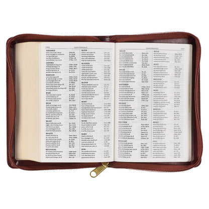 Framed Burgundy Faux Leather Large Print Compact King James Version Bible with Zippered Closure - The Christian Gift Company