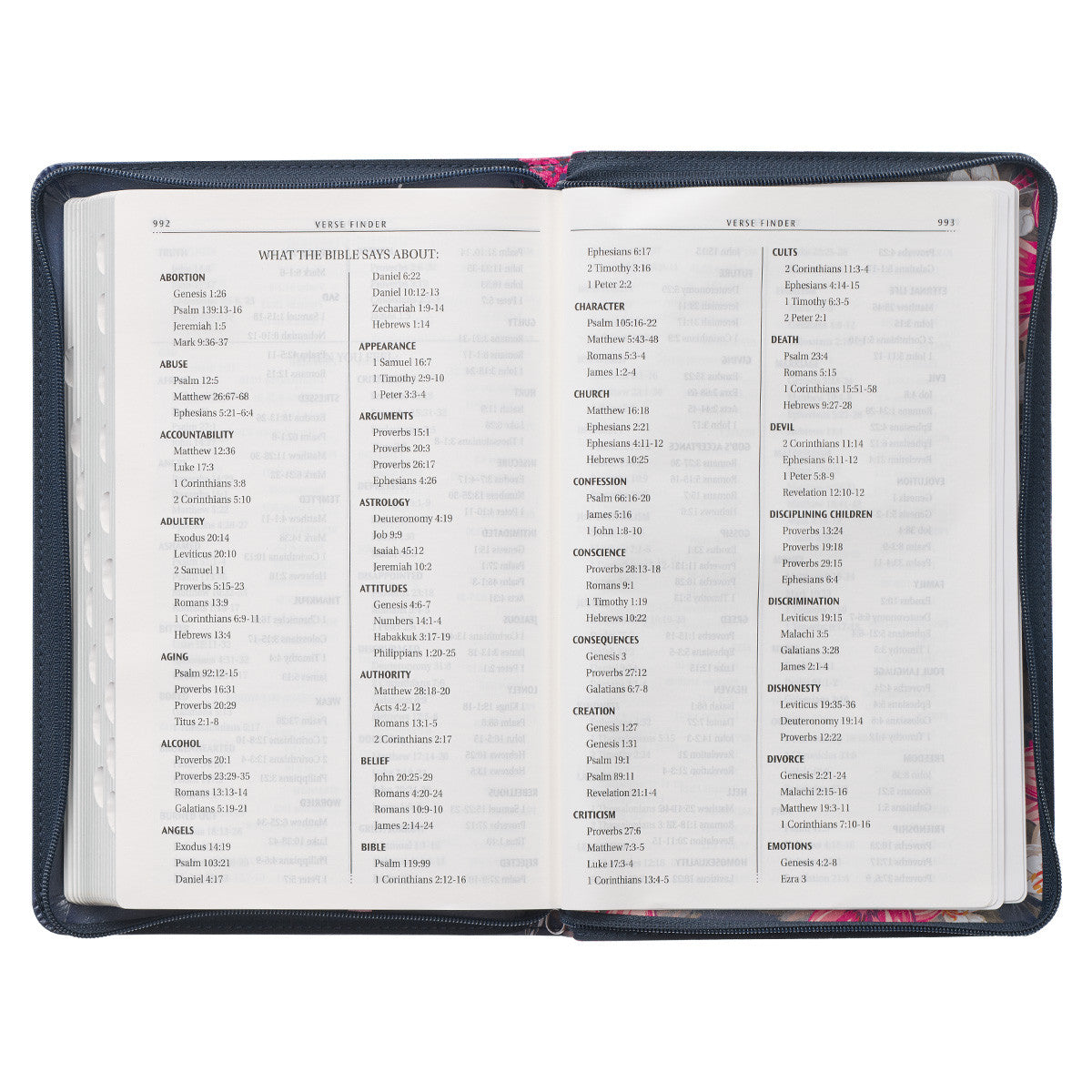 Floral Blue Faux Leather King James Version Deluxe Gift Bible with Thumb Index and Zippered Closure - The Christian Gift Company