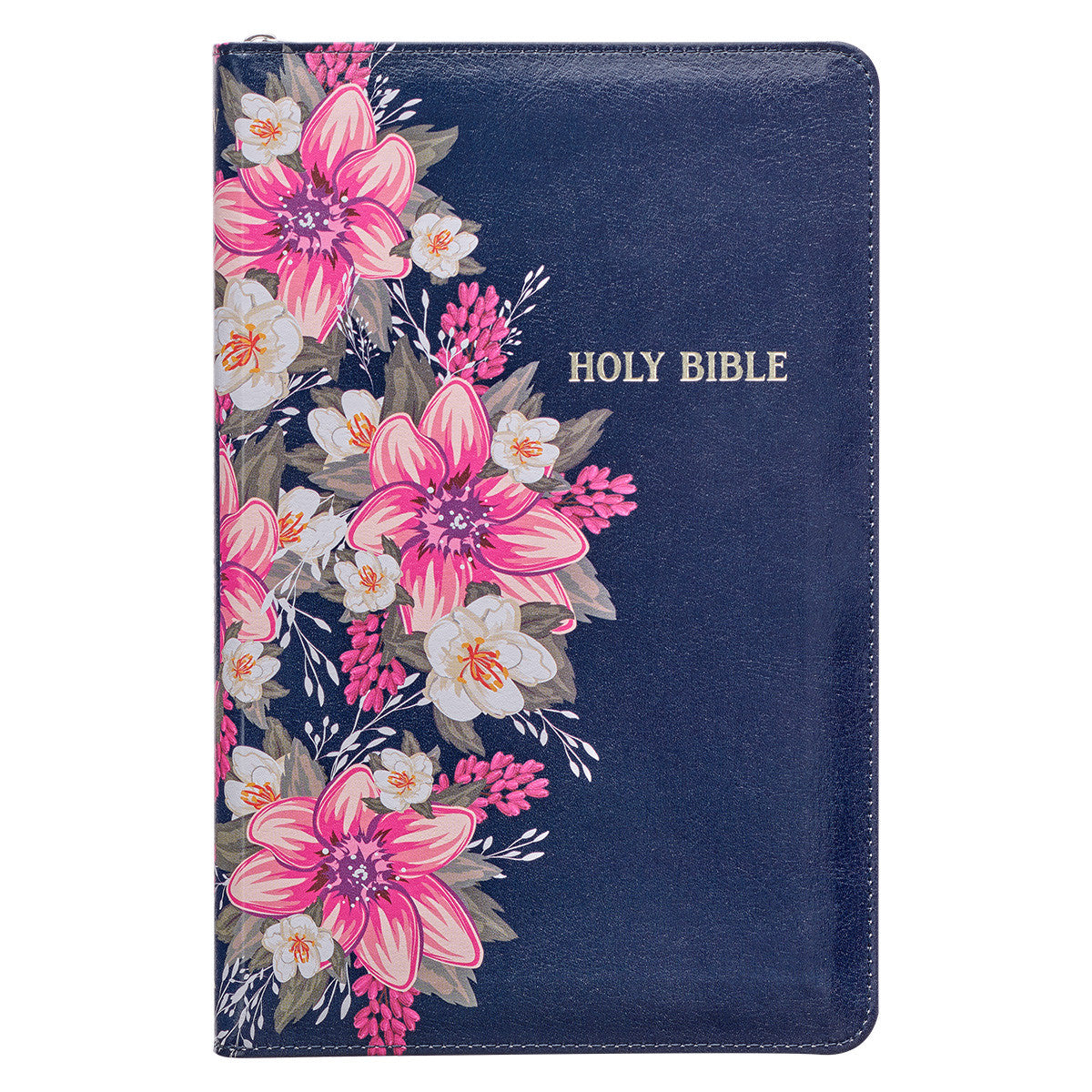 Floral Blue Faux Leather King James Version Deluxe Gift Bible with Thumb Index and Zippered Closure - The Christian Gift Company