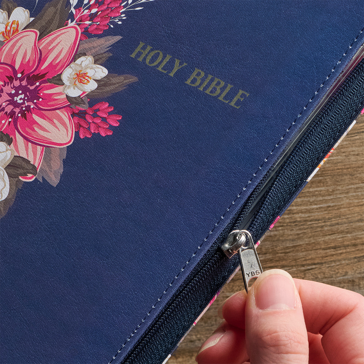 Floral Blue Faux Leather King James Version Deluxe Gift Bible with Thumb Index and Zippered Closure - The Christian Gift Company