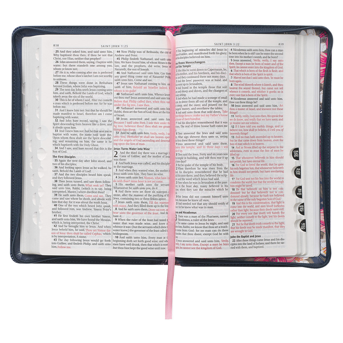 Floral Blue Faux Leather King James Version Deluxe Gift Bible with Thumb Index and Zippered Closure - The Christian Gift Company