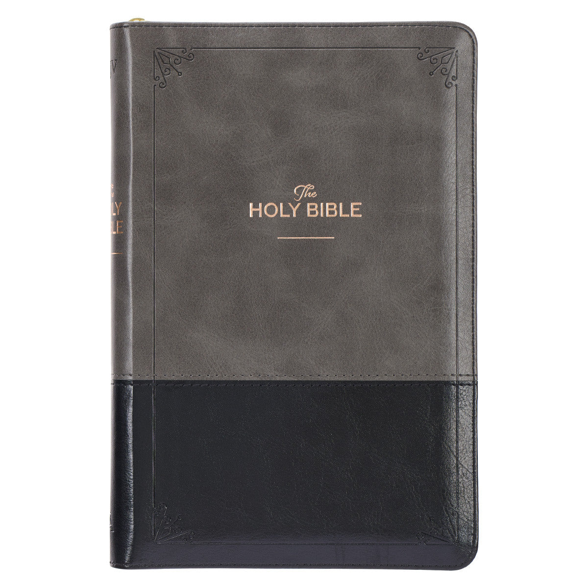 Grey and Black Faux Leather King James Version Deluxe Gift Bible with Thumb Index and Zippered Closure - The Christian Gift Company