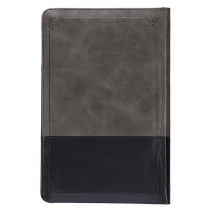 Grey and Black Faux Leather King James Version Deluxe Gift Bible with Thumb Index and Zippered Closure - The Christian Gift Company