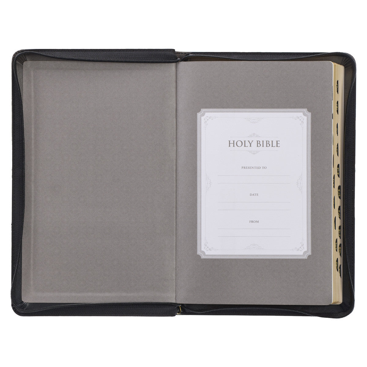 Grey and Black Faux Leather King James Version Deluxe Gift Bible with Thumb Index and Zippered Closure - The Christian Gift Company