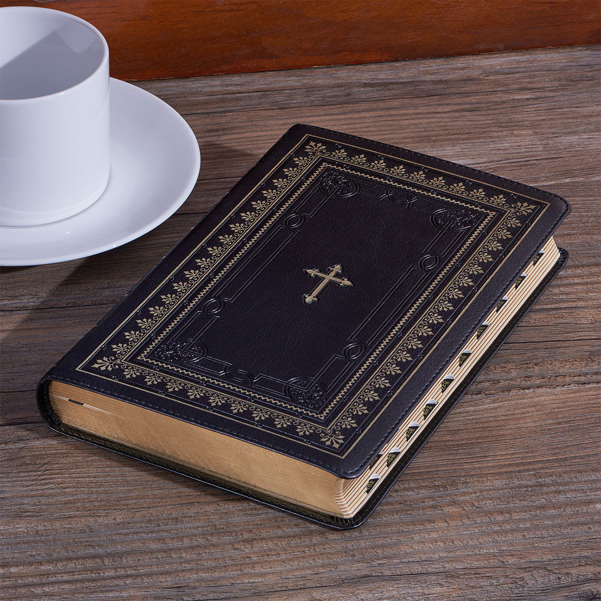 Black Framed Faux Leather King James Version Deluxe Gift Bible with Thumb Index - The Christian Gift Company