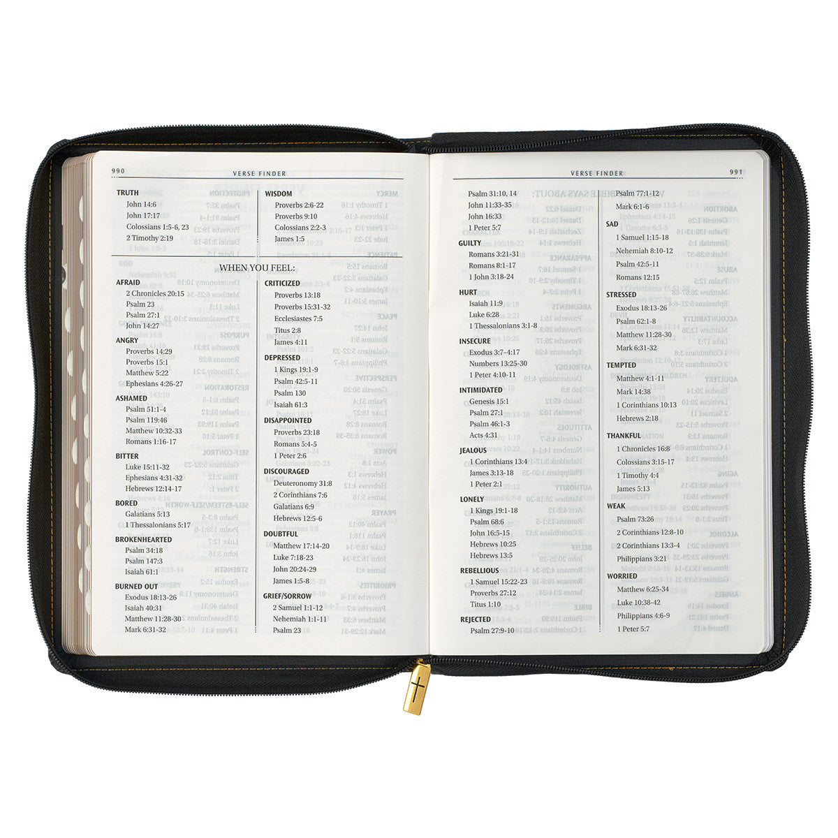 Black Faux Leather Large Print Thinline KJV Bible with Thumb Index and Zippered Closure - The Christian Gift Company