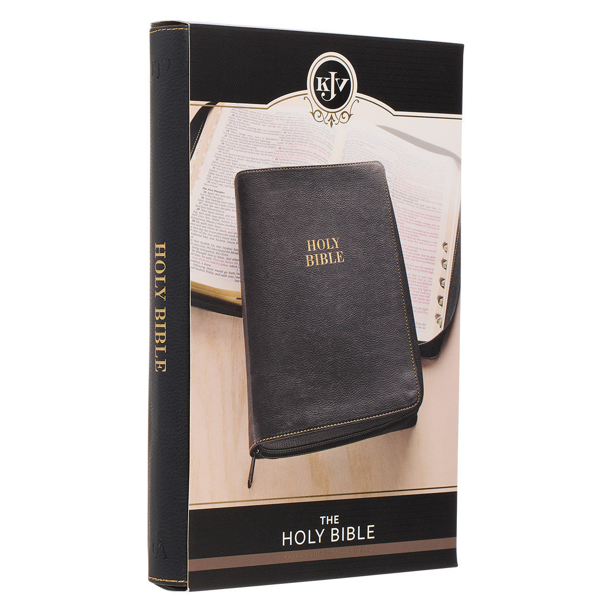 Black Faux Leather Large Print Thinline KJV Bible with Thumb Index and Zippered Closure - The Christian Gift Company