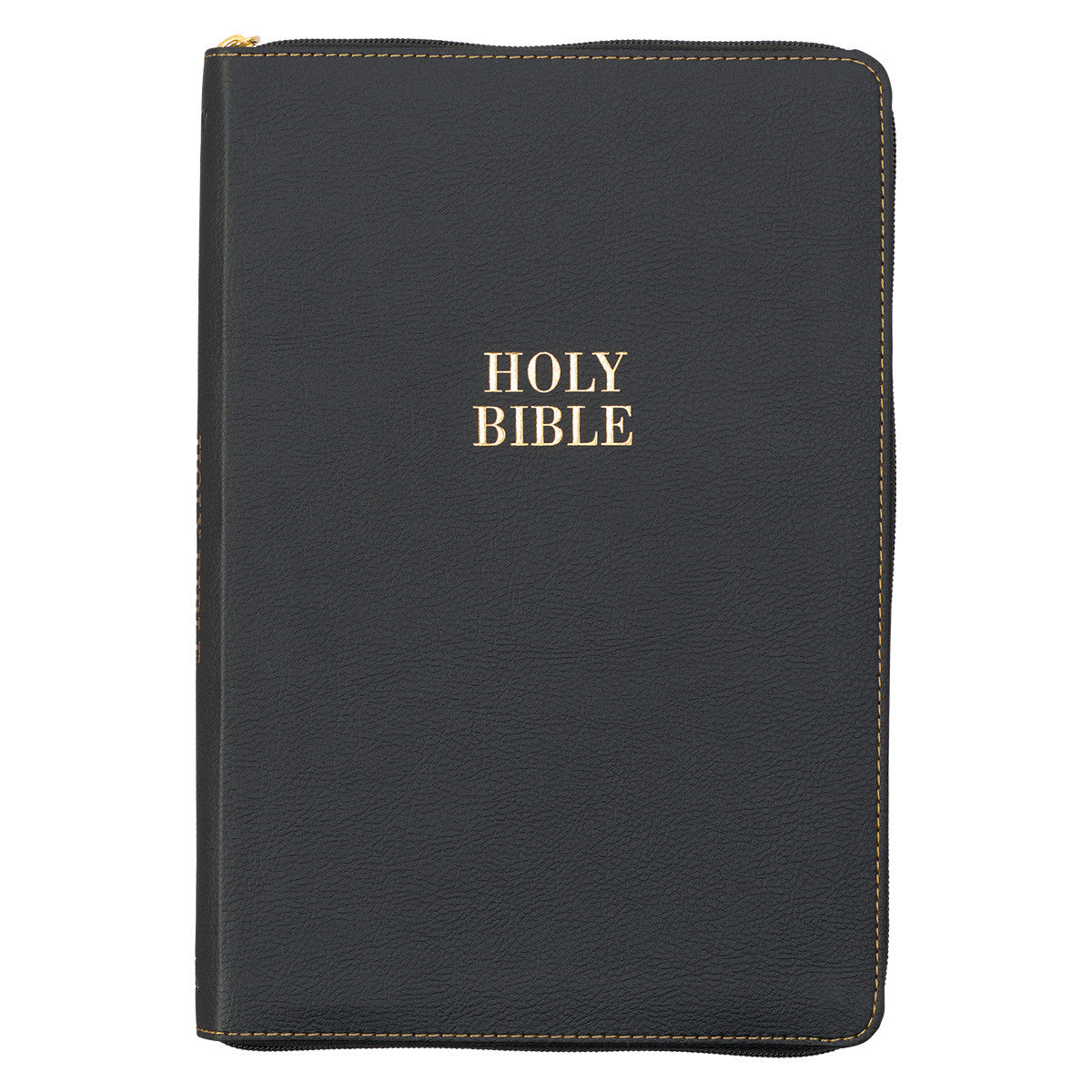 Black Faux Leather Large Print Thinline KJV Bible with Thumb Index and Zippered Closure - The Christian Gift Company