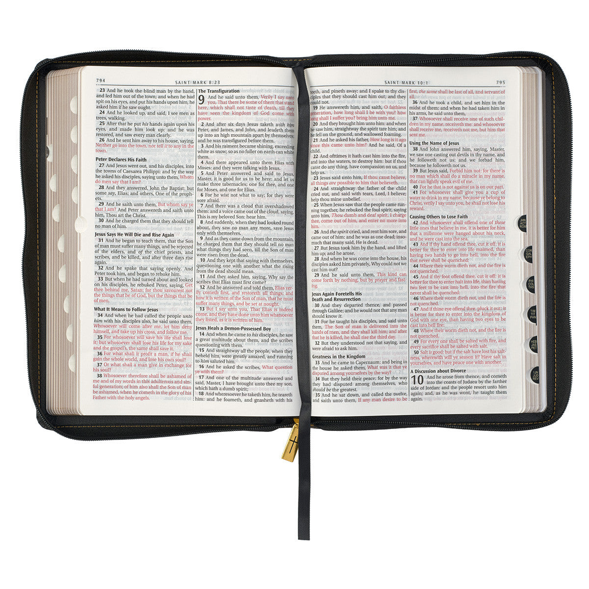 Black Faux Leather Large Print Thinline KJV Bible with Thumb Index and Zippered Closure - The Christian Gift Company