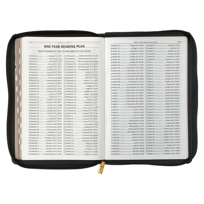 Black Faux Leather Large Print Thinline KJV Bible with Thumb Index and Zippered Closure - The Christian Gift Company