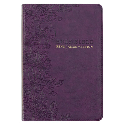 Purple Floral Faux Leather Large Print Thinline King James Version Bible with Thumb Index - The Christian Gift Company