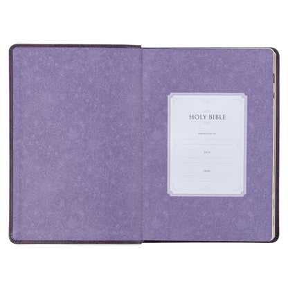 Purple Floral Faux Leather Large Print Thinline King James Version Bible with Thumb Index - The Christian Gift Company