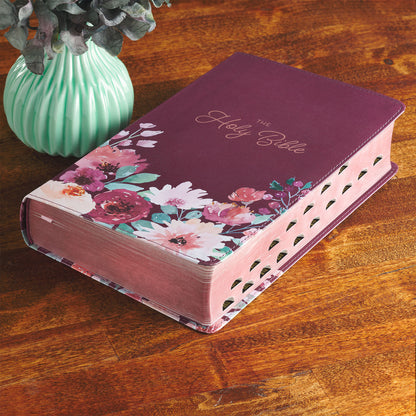 Purple Floral Faux Leather Giant Print Standard-size King James Version Bible with Thumb Index - The Christian Gift Company