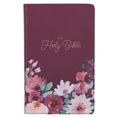 Purple Floral Faux Leather Giant Print Standard-size King James Version Bible with Thumb Index - The Christian Gift Company